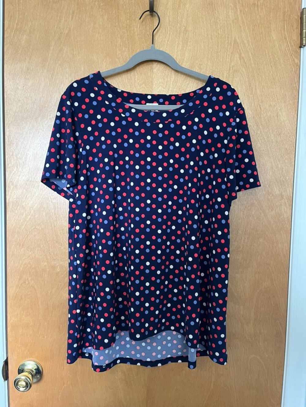 Anne Klein Short-Sleeve Navy Work Office Blouse with Polka Dots | Size 1x